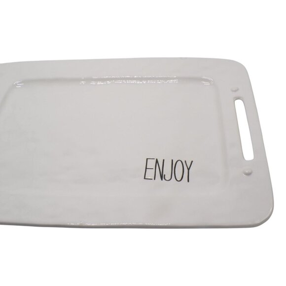 Pier 1 Imports White Dolomite Serving Tray w/Handle Cutouts & ENJOY Text 20" HTF - Picture 5 of 10